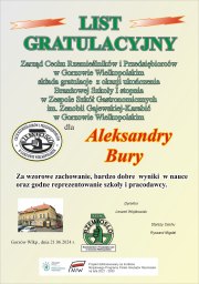 List gratulacyjny - Gastronomik Bury